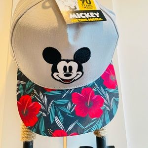 Hawaiian Hibiscus Floral Brim and Gray Ball Cap Disney Mickey Mouse Hat 90 years